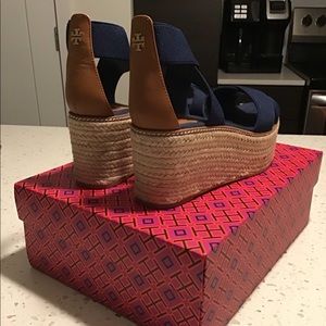 Tory Burch Navy Blue Wedges